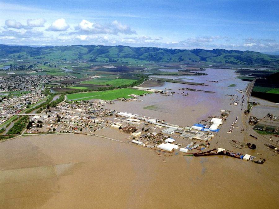 aerial of flooded river